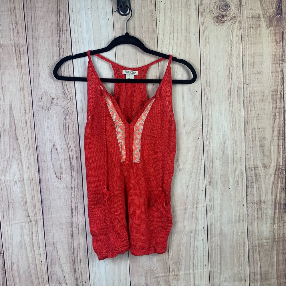 Lucky Brand Red Sleeveless Woven Tank Top with V-Neck‎